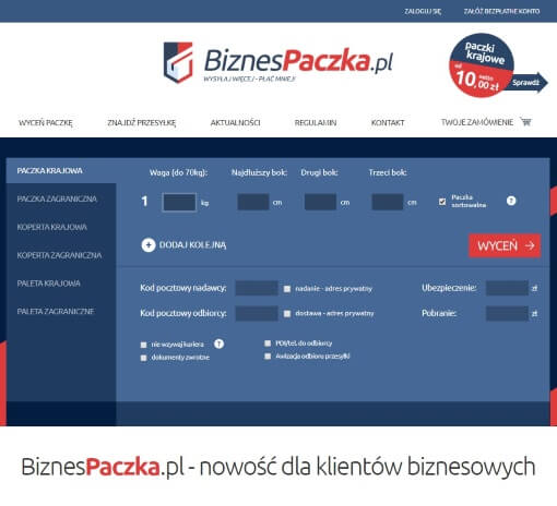 Strona internetowa brokera kurierskiego biznespaczka.pl