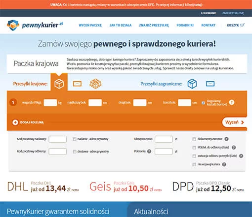 Strona internetowa brokera kurierskiego netkurier-24.pl