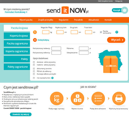 Strona internetowa brokera kurierskiego senditnow