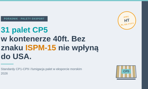 Paleta CP5 (760×1140), standardy CP1-CP9 i ISPM-15 — palety chemiczne w eksporcie morskim 2026